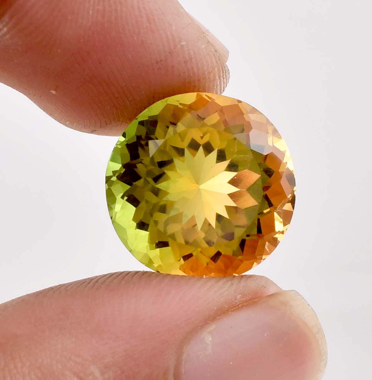Flawless Natural Bi-color Green-yellow Tourmaline Gemstone Round