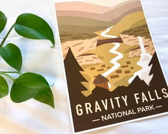 LARGE Gravity Falls National Park - LARGE Art Print | Cartoon, Aesthetic, Style, Drawing