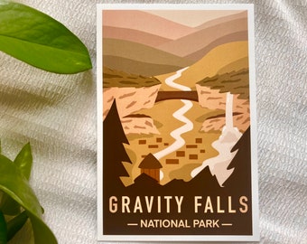 Gravity Falls Nationaal Park - Mini Art Print | Cartoon, esthetiek, stijl, tekenen