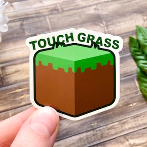 Touch Grass | MC Block Video Game Vinyl Sticker