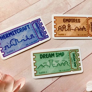 Dream SMP, Hermitcraft, Empires SMP Train Tickets Glossy Vinyl Stickers