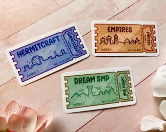 Dream SMP, Hermitcraft, Empires SMP Train Tickets Glossy Vinyl Stickers