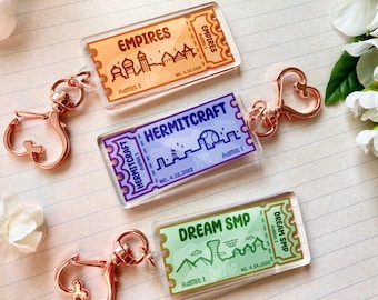 Dream SMP, Hermitcraft, Empires SMP Train Ticket Acrylic Keychains / Charms