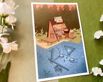 Gravity Town Mystery Shack Mini Print – Cartoon Style Art Cardstock (4x6")