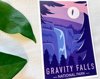 Purple Gravity Falls National Park - Mini Art Print | Cartoon, Aesthetic, Style, Drawing