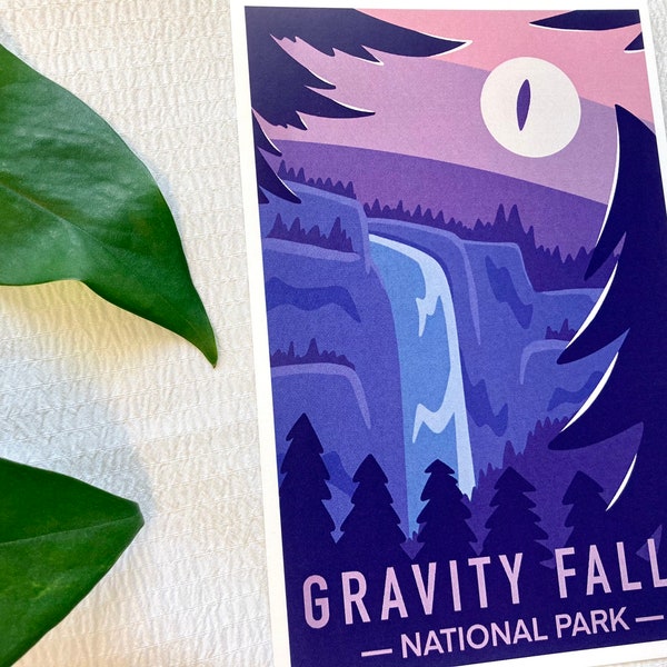 Purple Gravity Falls National Park - Mini Art Print | Cartoon, Aesthetic, Style, Drawing