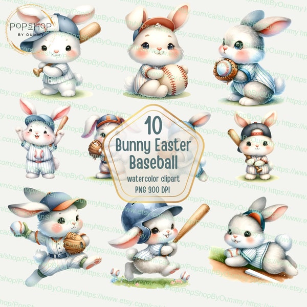 Easter Bunny Baseball, Nursery Baseball Art, Watercolor Bunny Clipart, Bunny Easter Sublimation, Easter Bunny PNG, Baseball Clipart