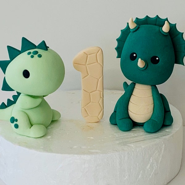 Fondant Dinosaur Cake Topper Decoration Set with Personalised Number