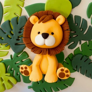 Edible Fondant Lion & Jungle Leaves Cake Topper Set