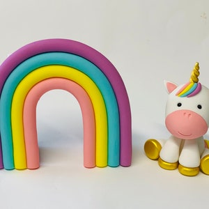 Juego de decoración para tarta de unicornio y arcoíris de fondant comestible