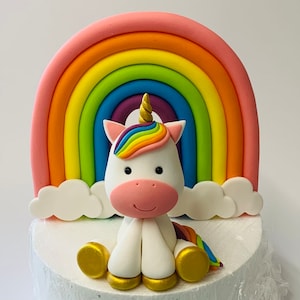 Edible Fondant Unicorn And Large Rainbow Cake Topper Set