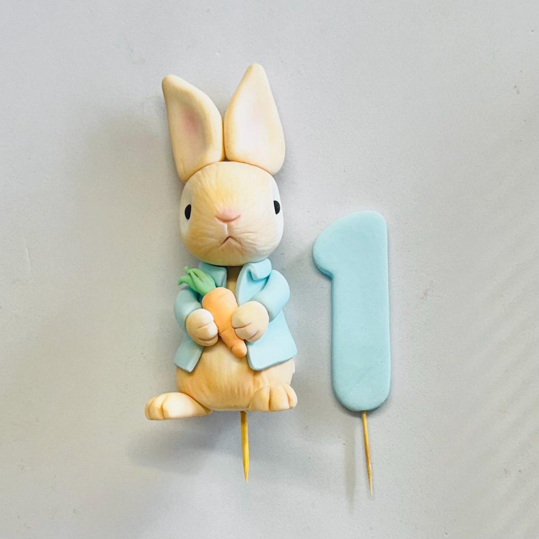 Fondant Peter Rabbit With Personalised Number Cake Topper Set - Etsy