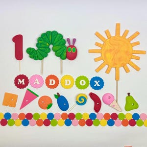 Fondant Hungry Caterpillar Cake Topper Set With Sun and Personalised Name & Number