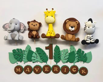 Personalised Fondant Safari/Jungle Animals Cake Topper Decoration Set