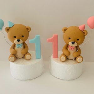 Fondant Teddy Bear With Balloon & Personalised Number Cake Topper Decoration Set
