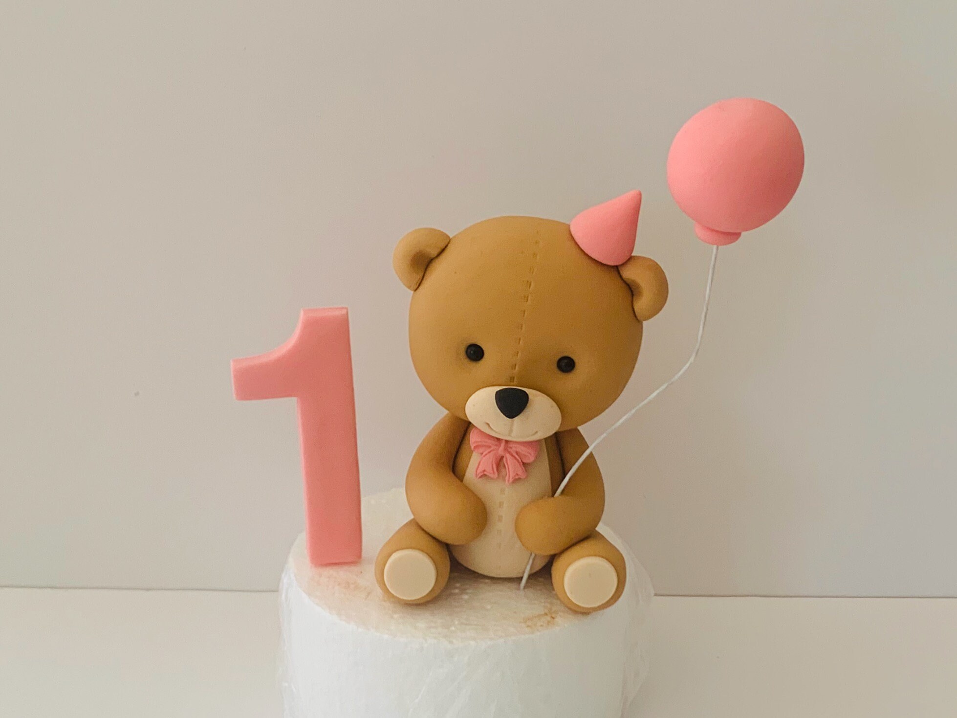 Fondant Teddy Bear With Balloon & Personalised Number Cake Topper ...