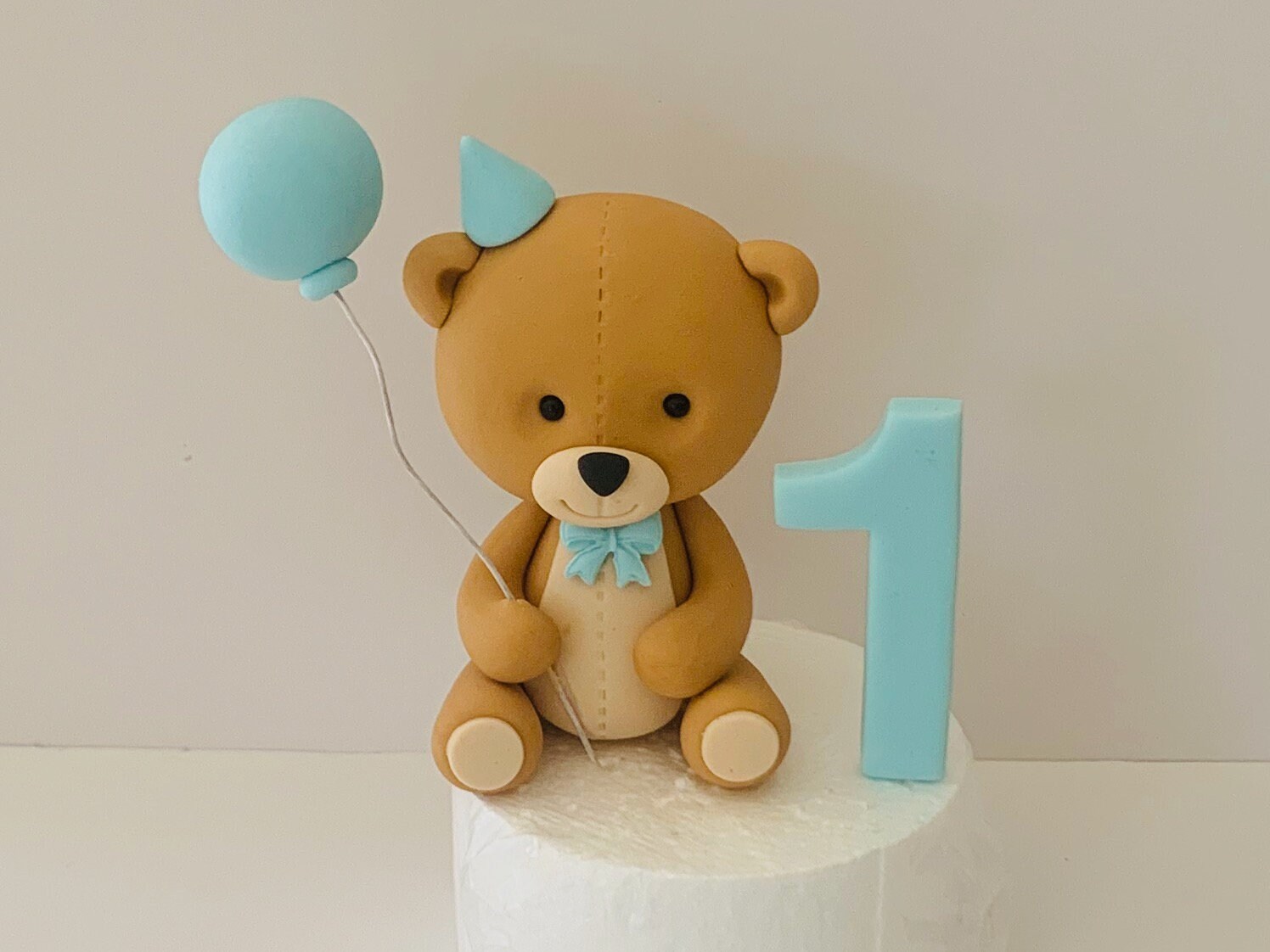 Fondant Teddy Bear With Balloon & Personalised Number Cake Topper ...