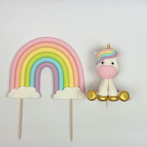 Edible Fondant Unicorn And Large Rainbow Cake Topper Set