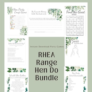 Hen Party RHEA Range Theme Bundle - Digital Download | Editable in Canva, Hen Party Games