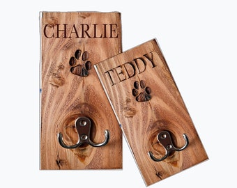 Personalised Engraved Dog Lead Hook, Recycled Wood, Pet Hook