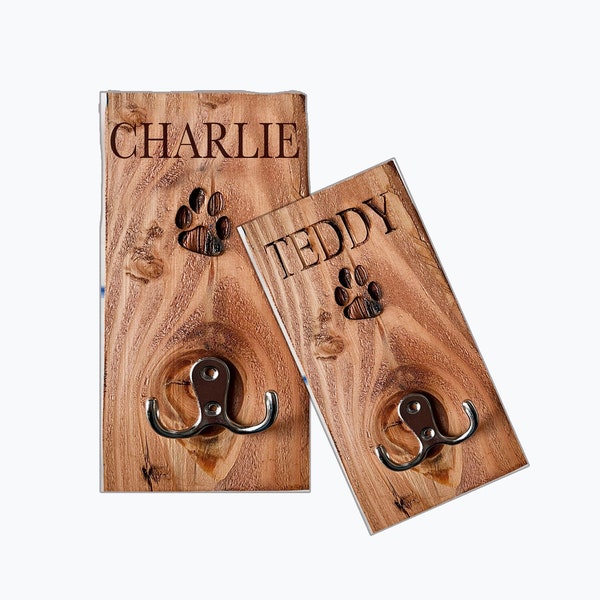 Personalised Engraved Dog Lead Hook, Recycled Wood, Pet Hook