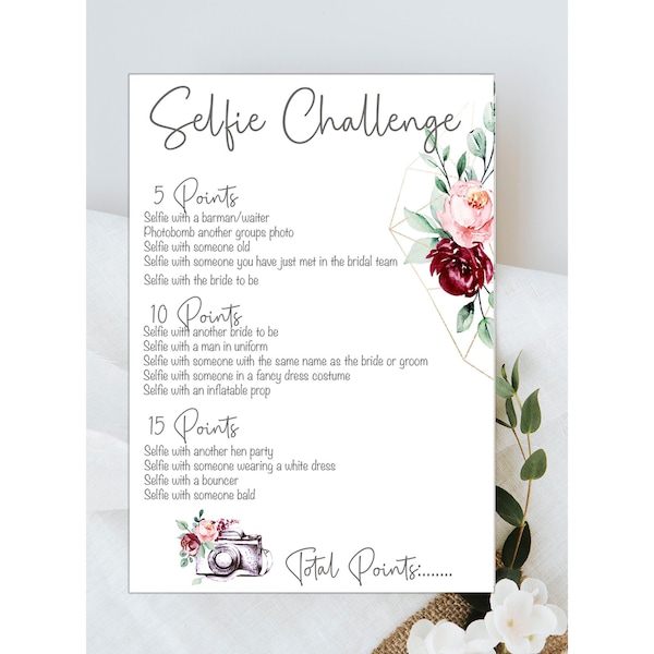 Selfie Challenge Game, Hen Party Games Hen Party IRIS Range Accessories Keepsake Gift Hen Party Games Hen Party Gift Bride To Be PK of 10