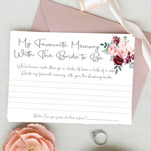 Favourite Memory of The Bride Cards, Hen Party Game, IRIS Range Keepsake Gift Hen Party Games ,Hen Party Gift, Bride To Be