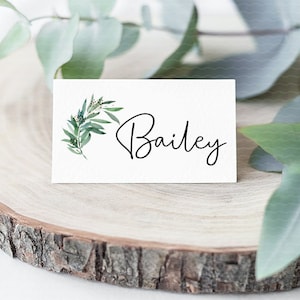 Tarjetas de nombre de lugar RHEA A7 FLAT, Nombres de huéspedes, Eucalipto, Vegetación, Rústico, Minimalista, Papelería para bodas, Evento, Mesa, Personalizado