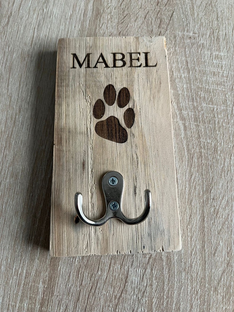 Personalised Engraved Dog Lead Hook, Recycled Wood, Pet Hook image 3