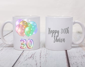 Personalised 18th, 21st, 30th Rainbow Themed Balloon Mug, Birthday, Rainbow  Balloon Theme Mug, Personalised Mug,Birthday, Age Mug,Name  Mug