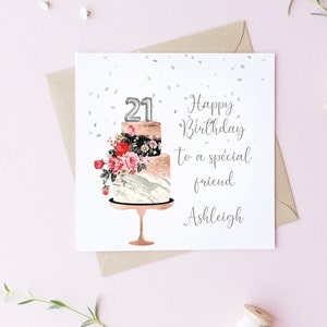 6x6 Personalisierte Rose Gold Age Thema Tortenkarte, Ihr Geburtstag, Alterskarte, Geburtstagstag Tortenkarte, personalisierte Namenskarte, Schicker Geburtstag
