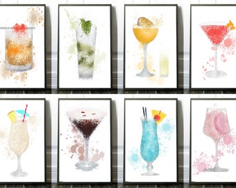 Alcohol Glass, Cocktail  Bundle, Alcohol Spirits, Create Your Own Bundle, Bottle, Gin, Vodka, Whiskey,Bar Prints, Kitchen, Dining Bar Prints