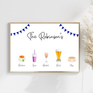 Family Drink Personalised Print, A4 , Made to order, Our Family Print. Personalised Gift