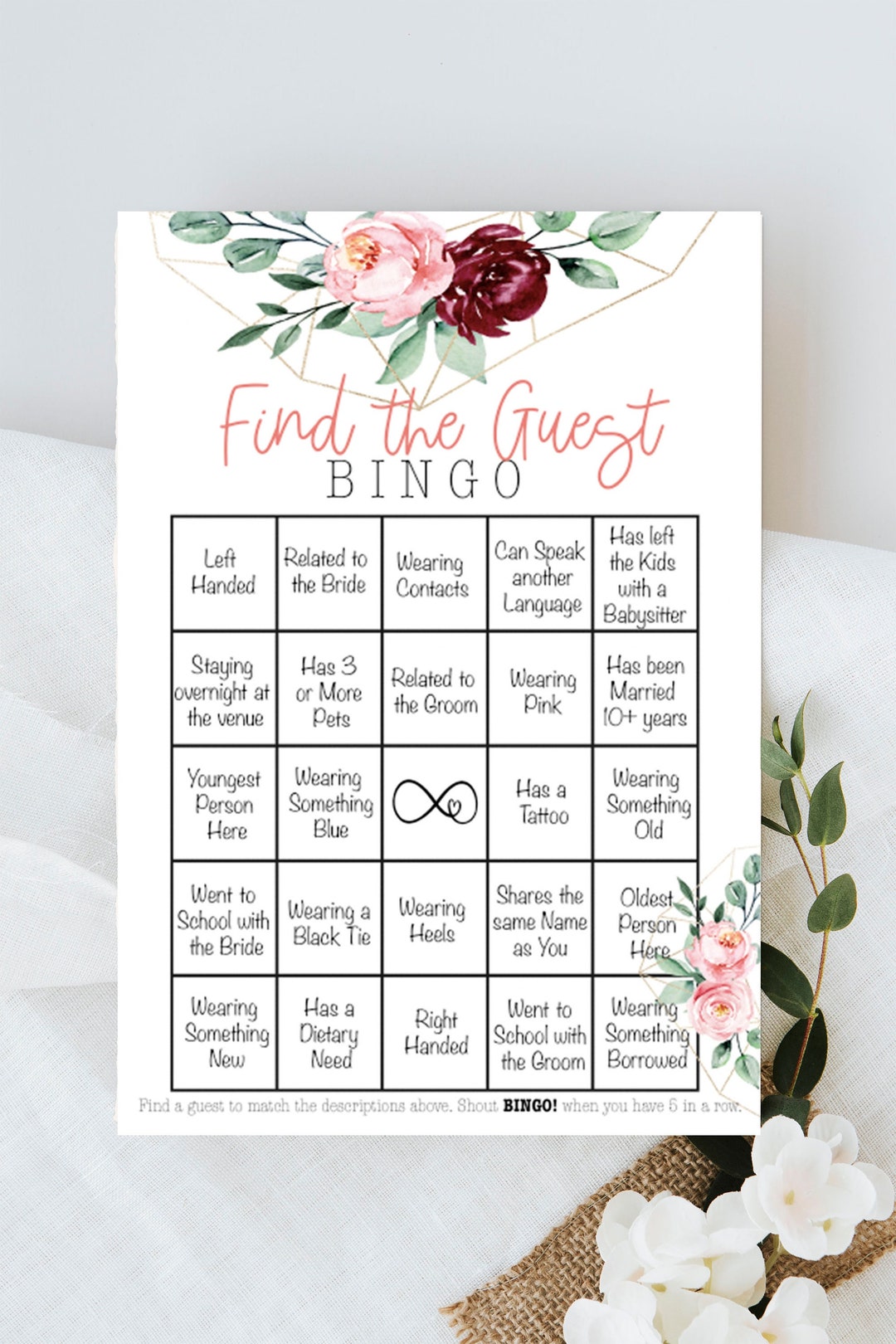 Find the Guest Bingo Find the Guest Wedding Game Hendo Game - Etsy