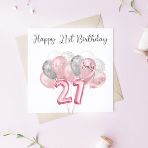 Biglietto d'auguri per età personalizzato 6X6, biglietto d'età, suo compleanno, biglietto a tema palloncino, biglietto personalizzato, compleanno rosa, biglietto d'età, biglietto da visita