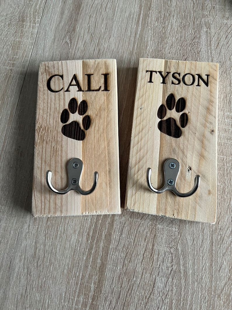 Personalised Engraved Dog Lead Hook, Recycled Wood, Pet Hook image 4