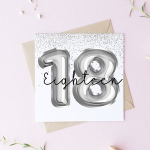 Personalisierte Silber Ballon Thema Geburtstagskarte, 6X6 quadratische Karte, Namenskarte, Alterskarte, ihr Geburtstag, personalisierte Geburtstagskarte