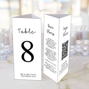 Personalised Minimalist Trifold Wedding Table Number Decoration
