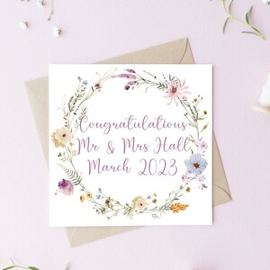 Carte de mariage personnalisée, carte Mr & Mrs, carte de date de mariage, carte personnalisée 6x6, gamme flore, cartes de mariage, voeux, cartes pour couples