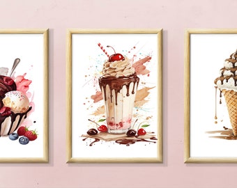 Chocolate themed Dessert Posters , Baking Poster Prints, Mix and Match Prints, Food Wall Art, Food Print,  Kitchen Art, Dessert Poster