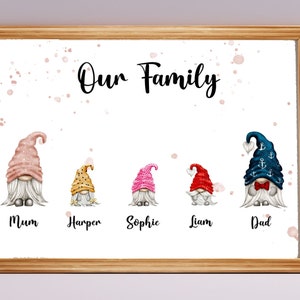 Family Gnome Personalised Print, Made to order, Our Family Print, Gnome Poster. Family Gift