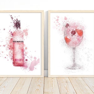 Pink Gin and Glass Print, Alcohol Print, Alcohol Poster, Gift Wall Art, Kitchen Dining Print,Home Bar, Dining Area, Gift Idea, Pink Gin