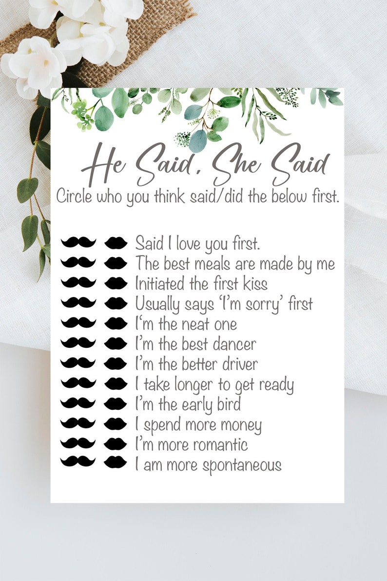 Hen Party Games He Said She Said Game Card Hen Party RHEA Range Accessories Keepsake Gift Hen Party Games Botanical Bride To Be image 1