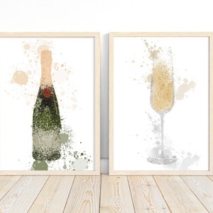 Champagne & Glass Print, Alcohol Print, Alcohol Poster, Gift Wall Art, Kitchen Dining Print,Home Bar, Dining Area, Gift Idea