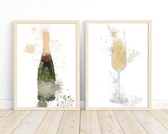 Champagne & Glass Print, Alcohol Print, Alcohol Poster, Gift Wall Art, Kitchen Dining Print,Home Bar, Dining Area, Gift Idea