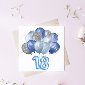 6X6 personalizzato 18, 21, 30, suo compleanno, biglietto a tema palloncino blu, biglietto personalizzato, compleanno blu, biglietto d'età, biglietto da visita