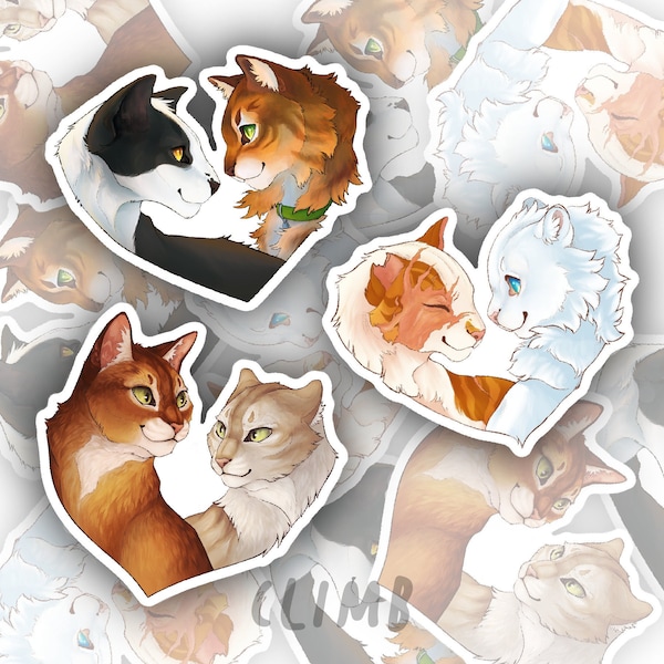 War Cats - Valentines Stickers Set, Large 3" Glossy Stickers, Fire/Sand - Tall/Jake - Cloud/Bright