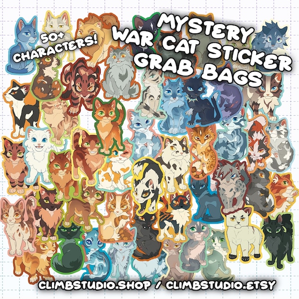 Mystery War Cat Sticker Grab Bags - 50+ Characters, 2" Stickers, Birthday Party Gifts