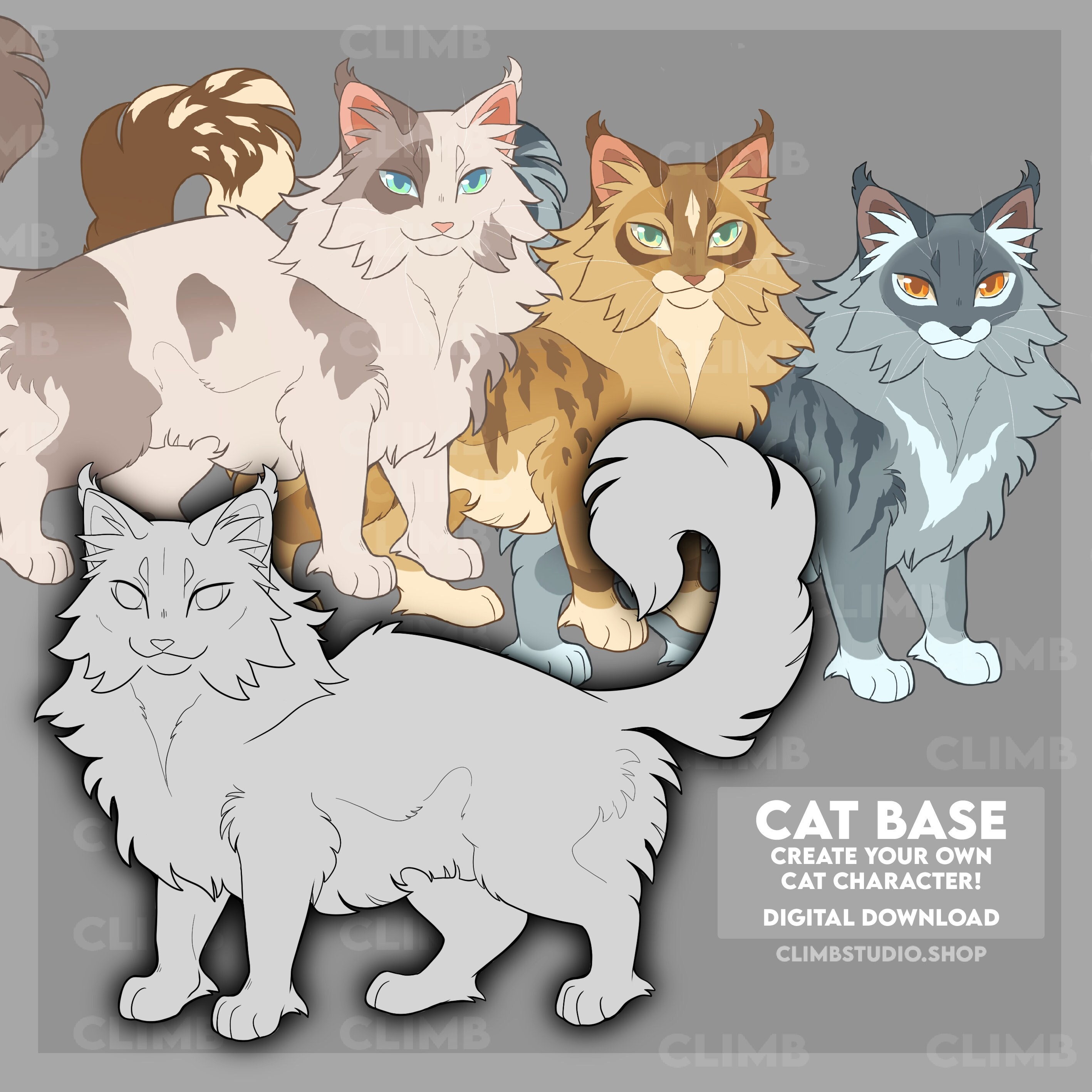Longhair Cat Base Create Your Own Cat Character, Lineart, Warrior Cats OC,  Roleplay, Digital Download -  Finland