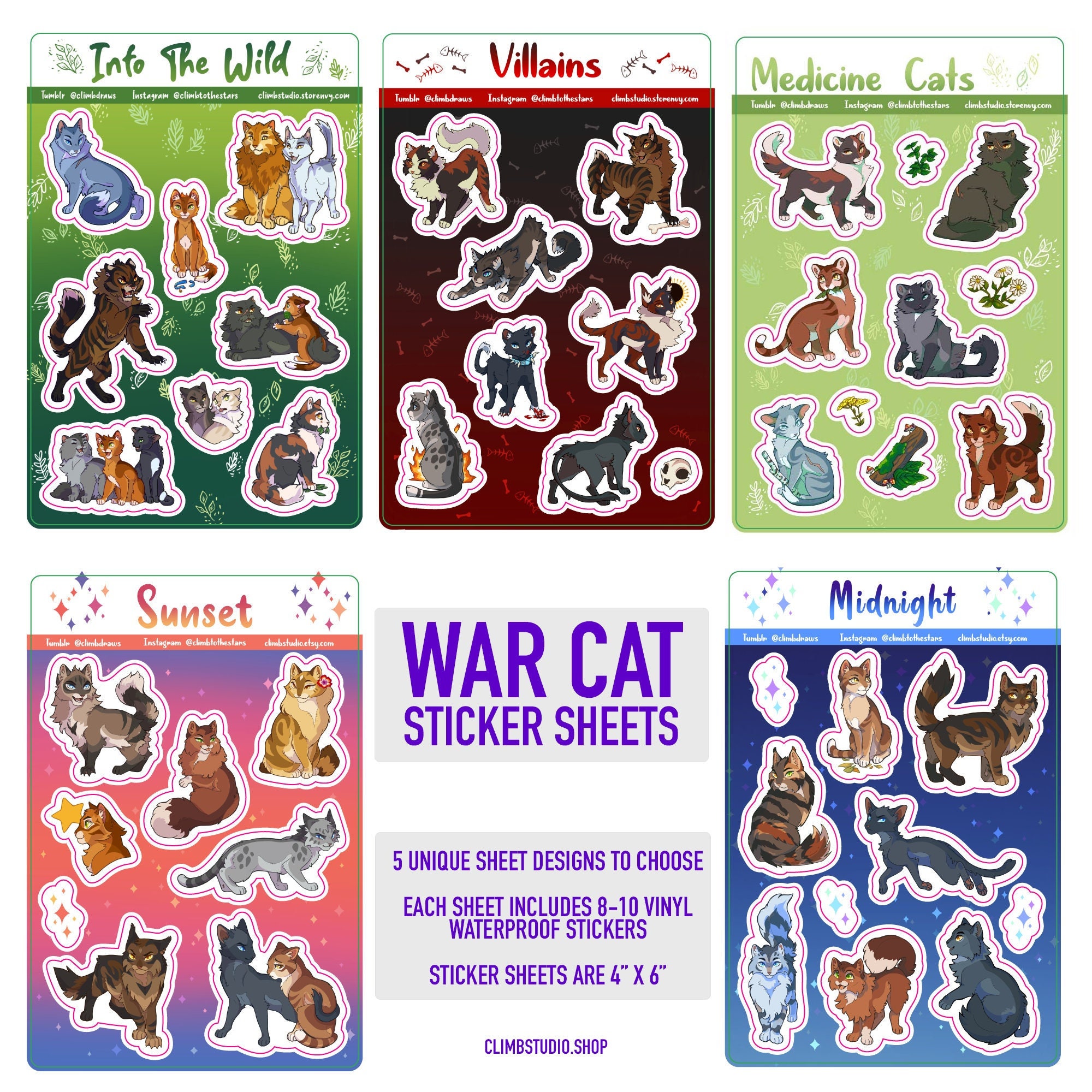 Cute Warrior Cats Sticker Set II - Leafpool Jayfeather Hollyleaf Lionblaze  Mothwing Hawkfrost Mapleshade Ivypool Tallstar Brightheart